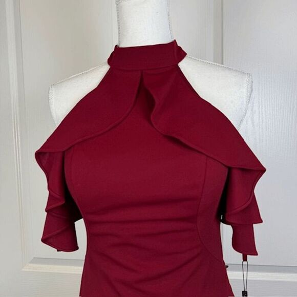 NWT La Femme 25147 Burgundy Red Cocktail Mini Dress Backless Ruffle Size 4 - Picture 4 of 16